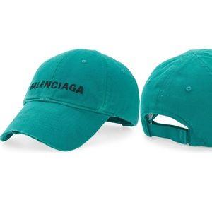 Balenciaga Denim Logo Hat with distressed accents. Size S.  Teal.